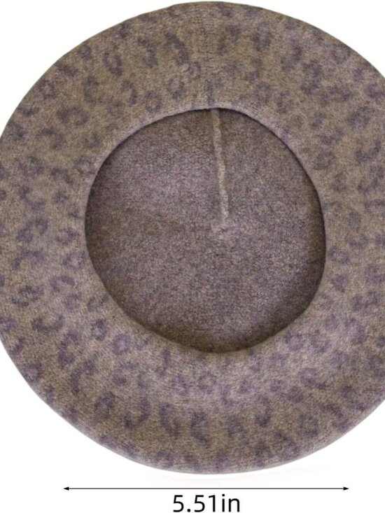 Women\'s Classic Wool Leopard French Painter Beret Hats Leopard-Beige main image 6